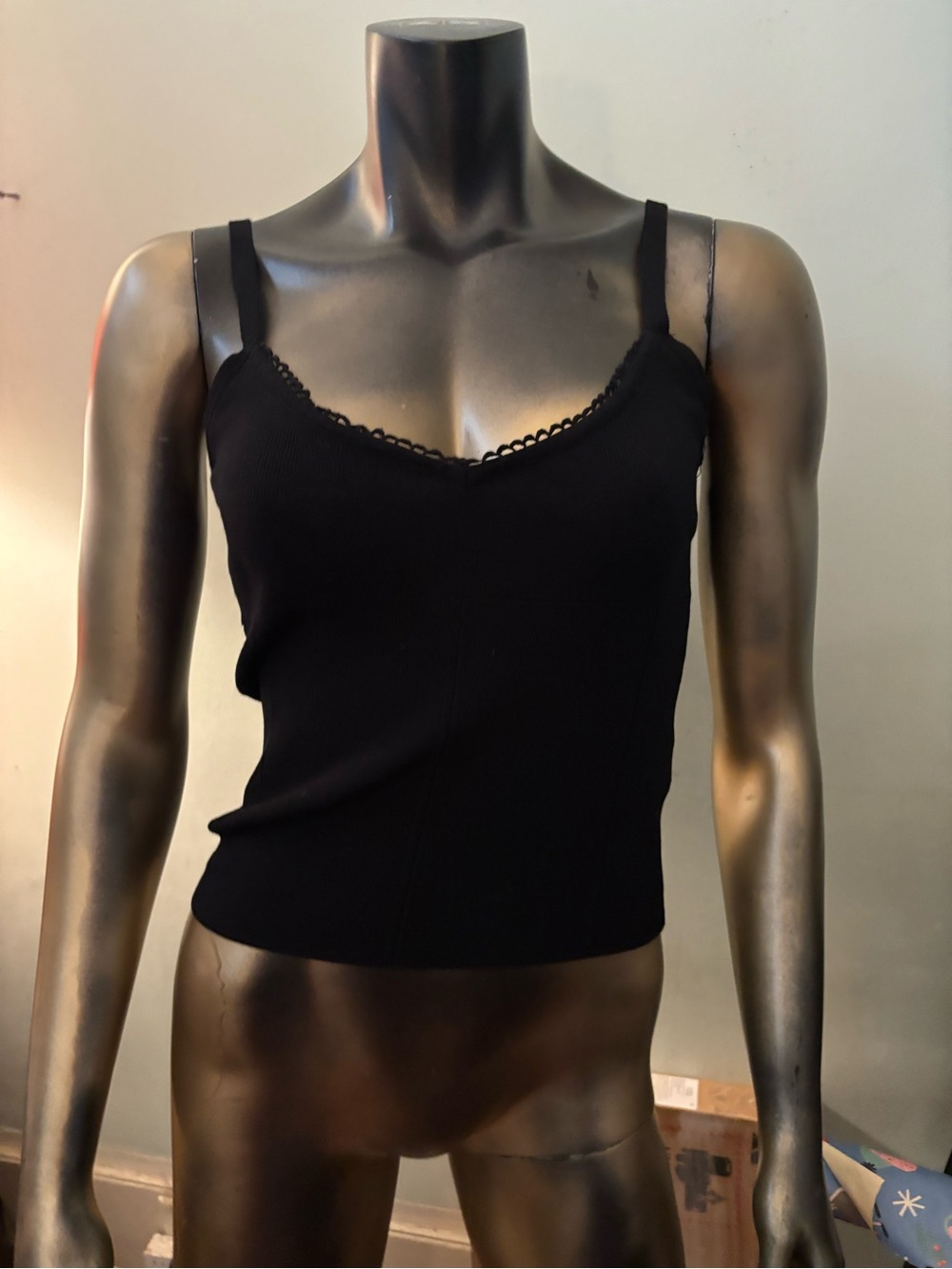Forever 21 Black Lace-Trim Ribbed Camisole